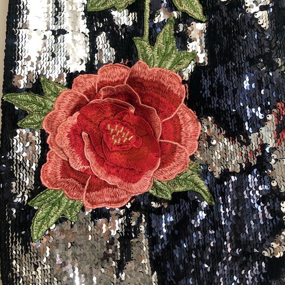 Black and Silver Sequin Dress with Roses - Picture 2 of 2